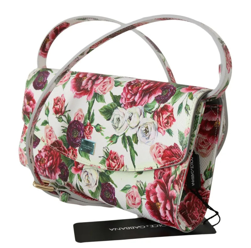 Dolce & Gabbana White Purse Clutch Floral Roses Leather Cross Body Bag