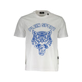 Plein Sport Crisp White Cotton Crew Neck Tee with Print