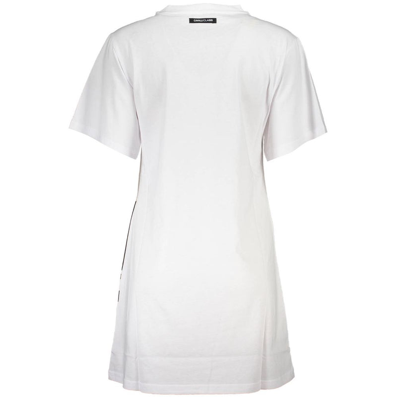 Cavalli Class Elegant White Cotton Dress with Designer Print