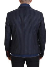 Dolce & Gabbana Blue Striped Double Breasted Denim Blazer