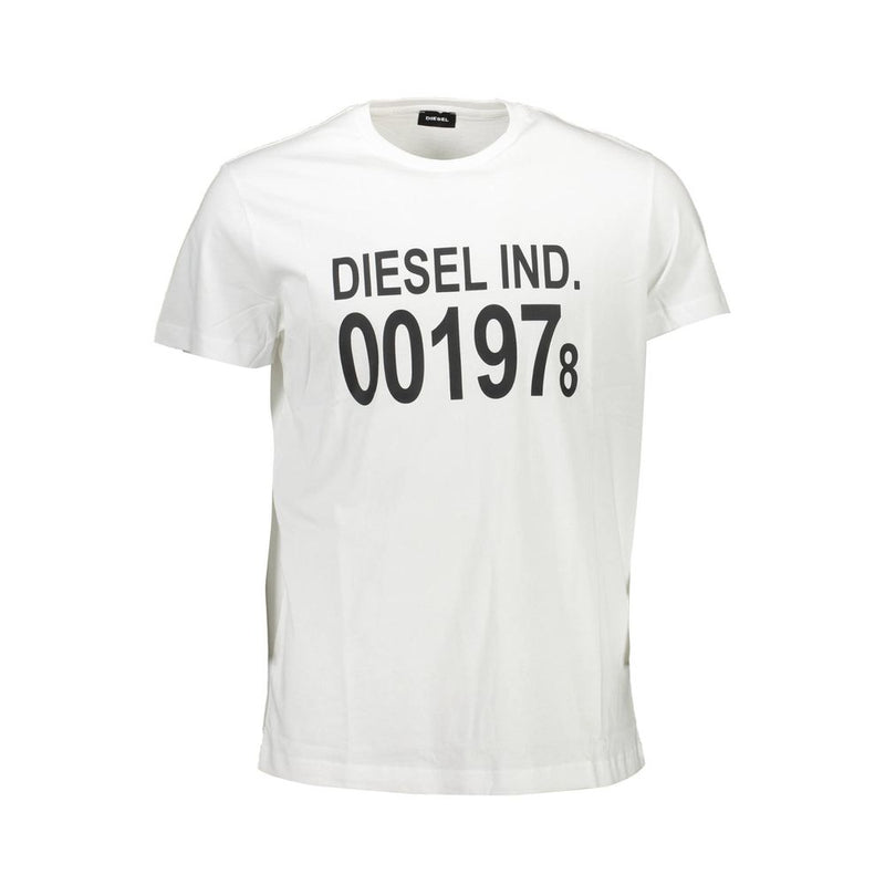 Diesel White Cotton Crew Neck Tee with Print Logo