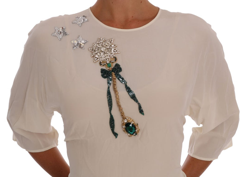 Dolce & Gabbana Enchanted Crystal Embroidered Silk T-Shirt