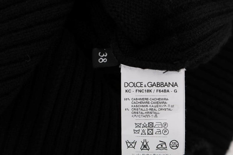 Dolce & Gabbana Black Cashmere Crystal Embellished Cardigan