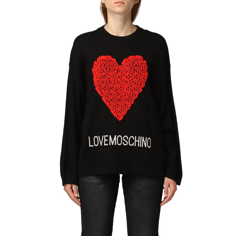 Love Moschino Embossed Heart Ruffle Wool Blend Sweater