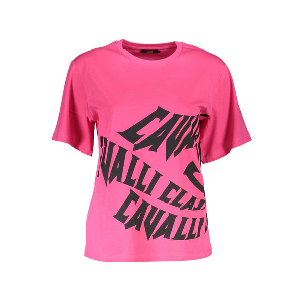 Cavalli Class Chic Pink Cotton Tee with Signature Print