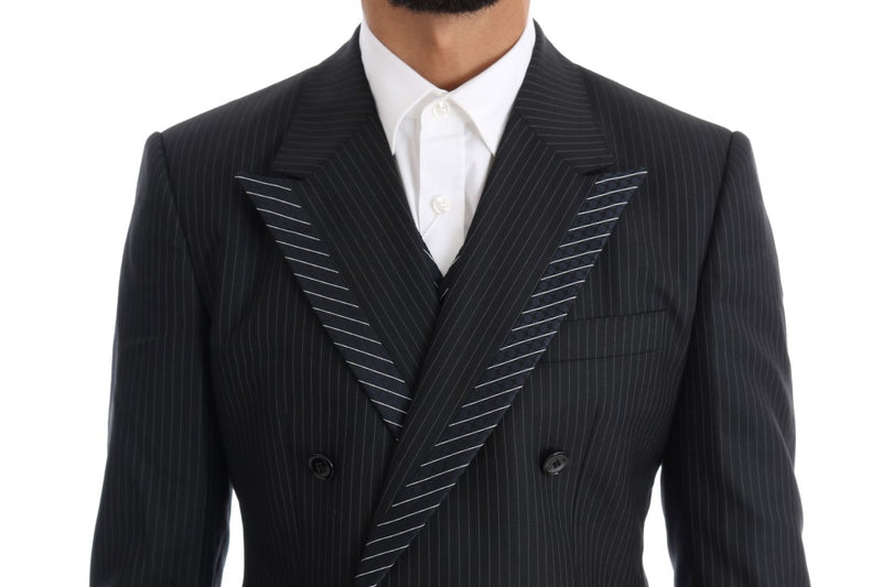 Dolce & Gabbana Elegant Gray Striped Wool Silk Men's 3-Piece Suit