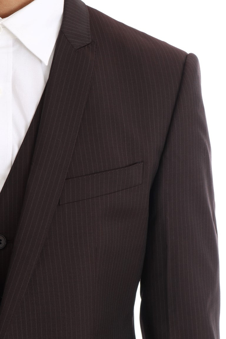 Dolce & Gabbana Elegant Brown Striped Three-Piece Wool Suit