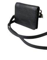 Dolce & Gabbana Black Leather Bifold Sling Women Card Holder Purse Wallet