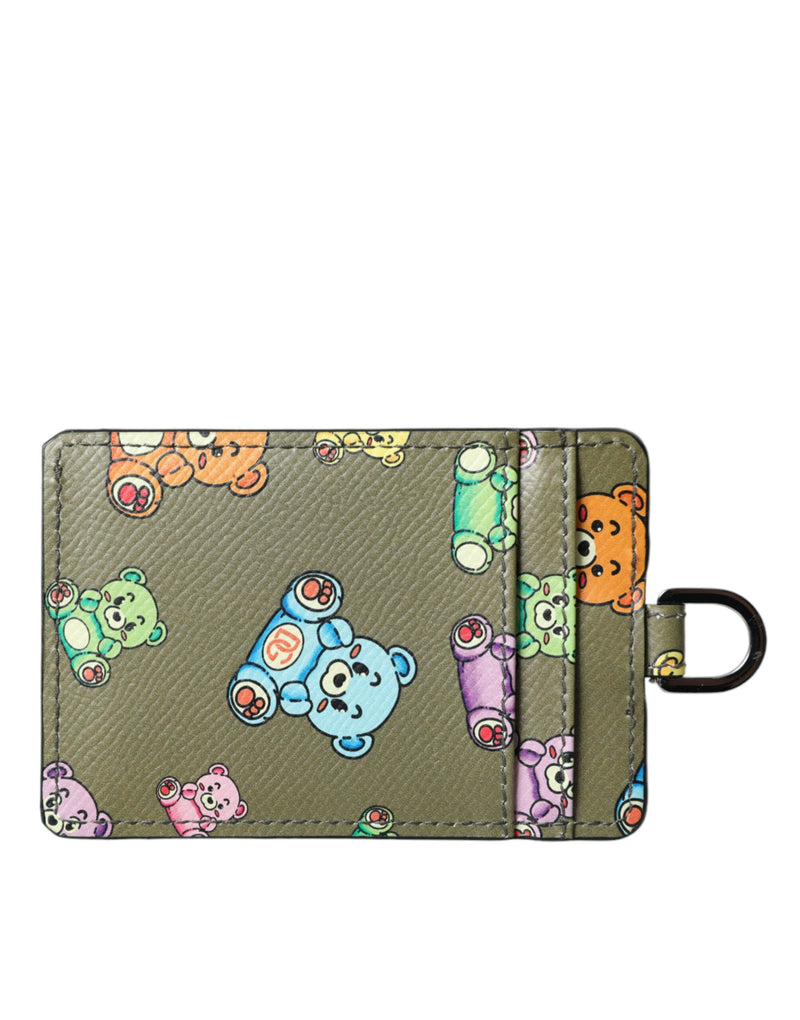 Dolce & Gabbana Army Green Teddy Bear Leather Women Card Holder Wallet