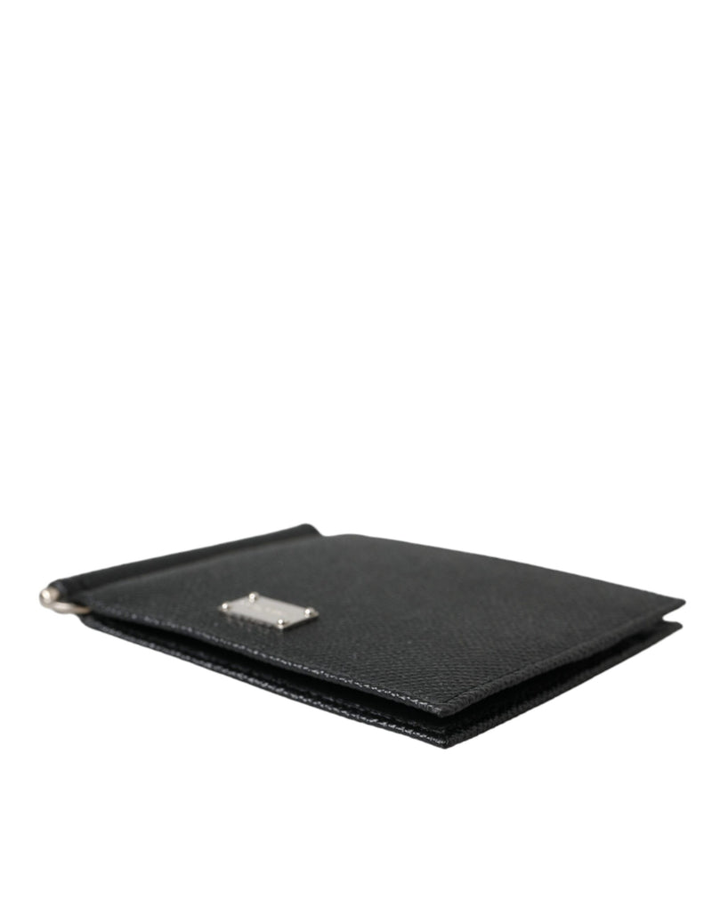 Dolce & Gabbana Black Leather Bifold Logo Plaque Card Holder Wallet