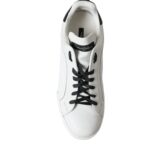 Dolce & Gabbana White Black Leather Low Top Sneakers Men Shoes