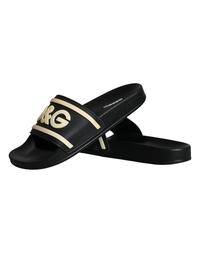 Dolce & Gabbana Black Rubber Sandals Slides Beachwear Shoes