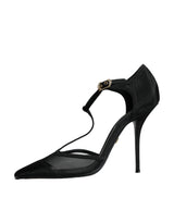 Dolce & Gabbana Black Mesh T-strap Stiletto High Heels Shoes