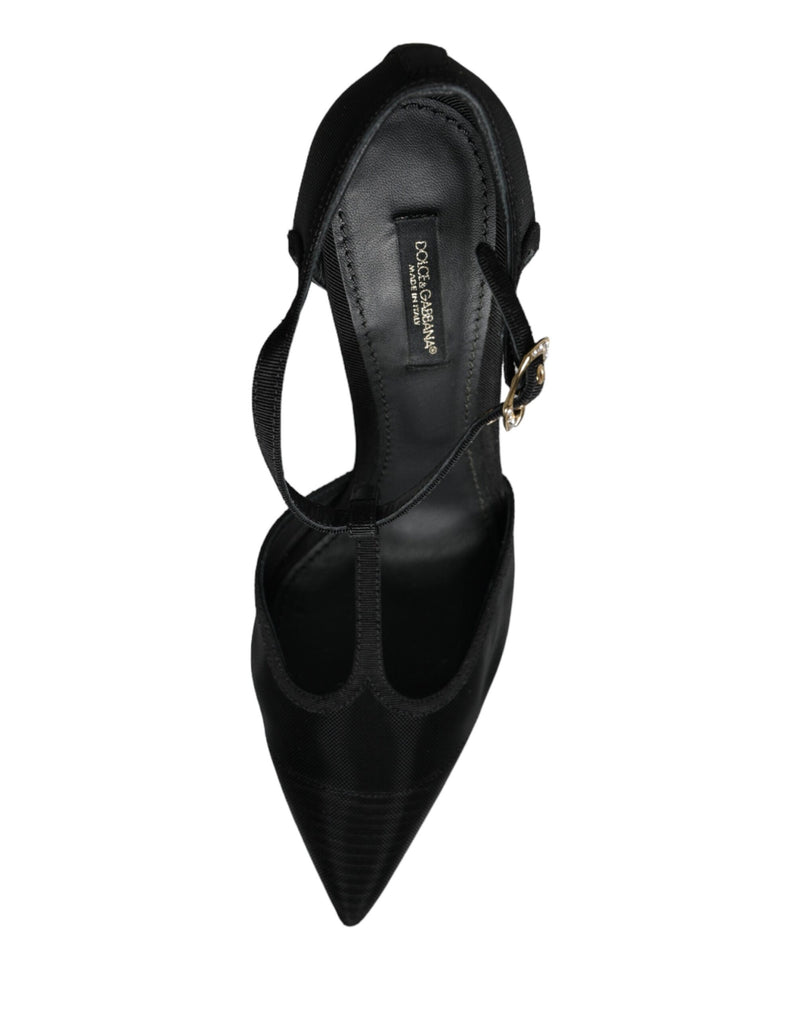 Dolce & Gabbana Black Mesh T-strap Stiletto High Heels Shoes