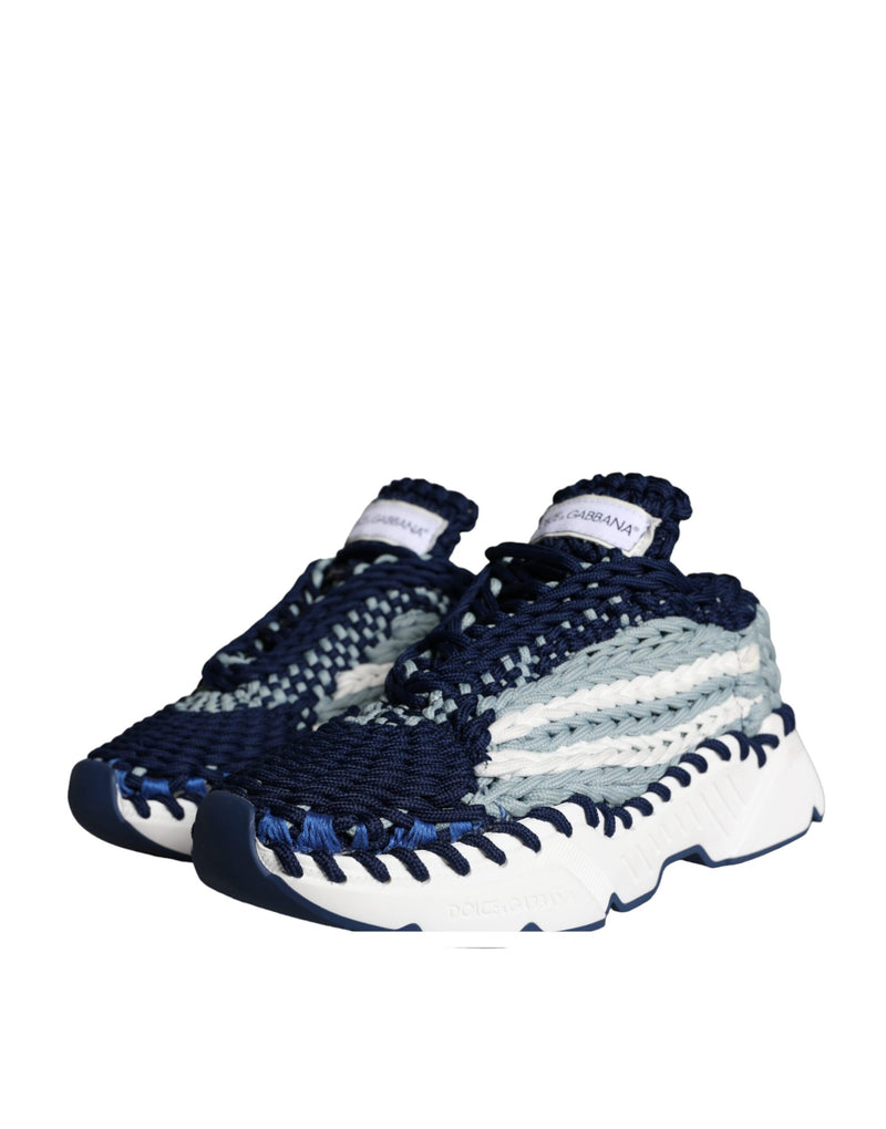 Dolce & Gabbana Blue White Daymaster Crochet Low Top Sneakers Shoes