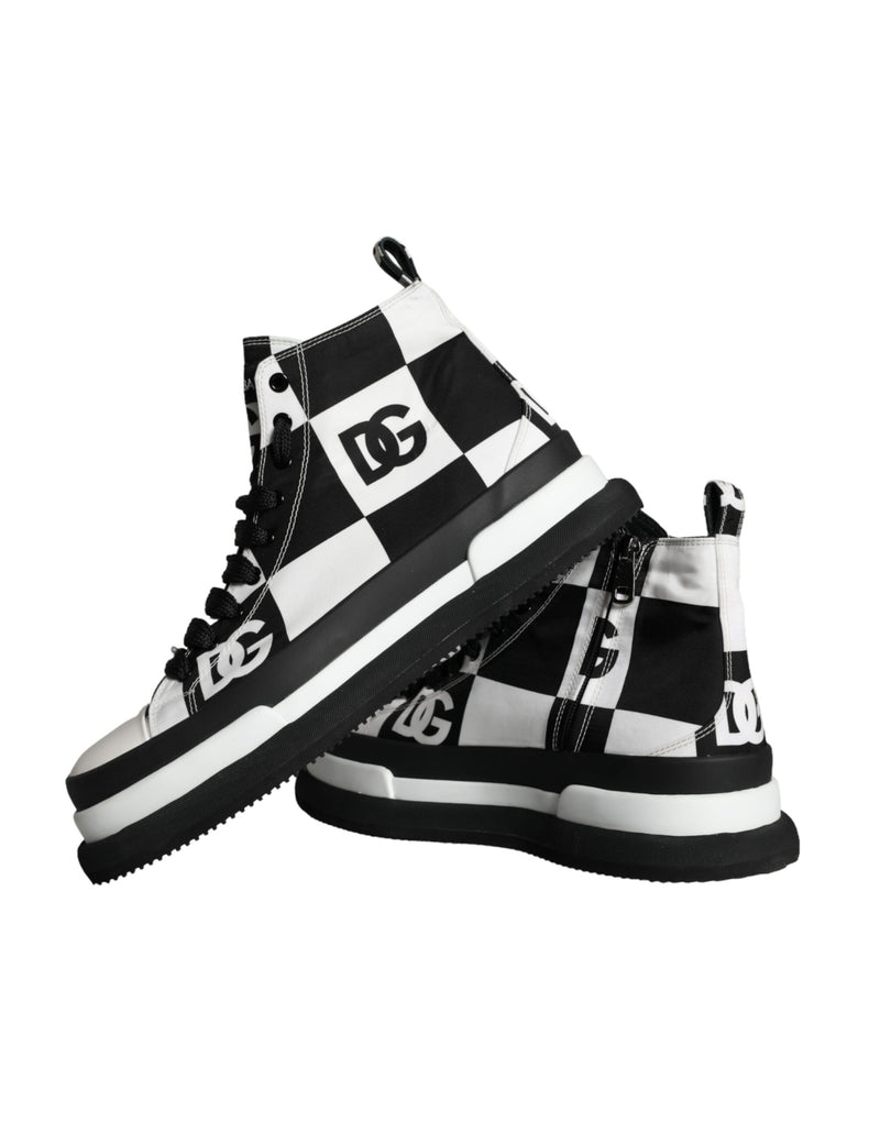 Dolce & Gabbana Black White Checkered High Top Sneakers Shoes