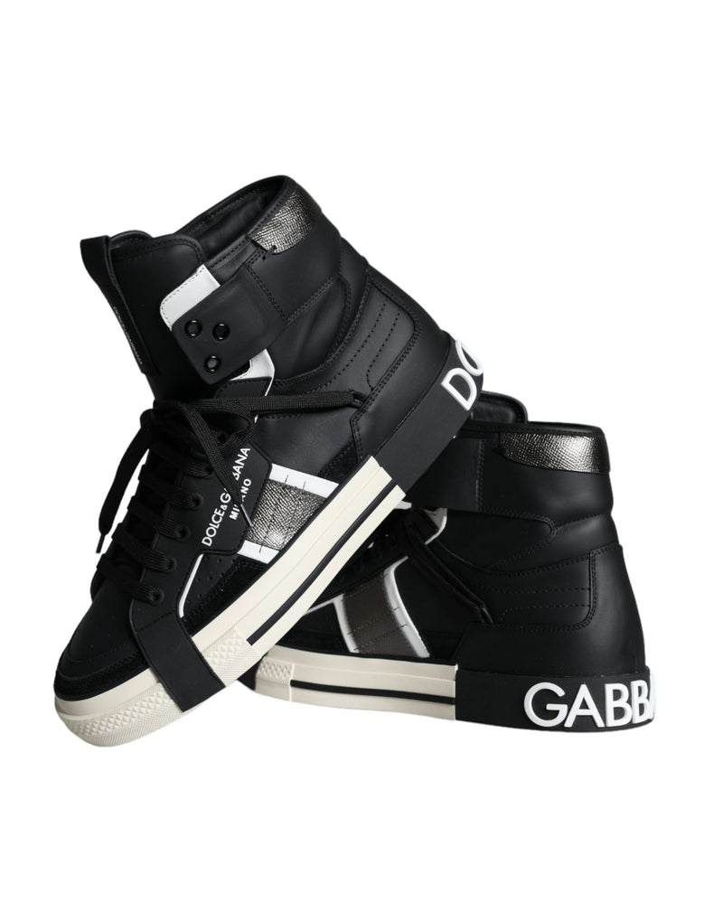 Dolce & Gabbana Black White Lace Up High Top Sneakers Shoes