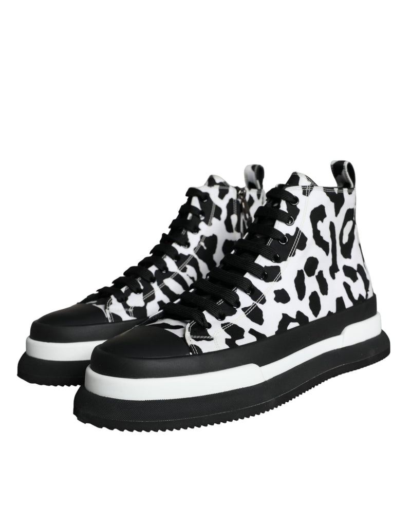 Dolce & Gabbana Black White Leopard High Top Sneaker Shoes