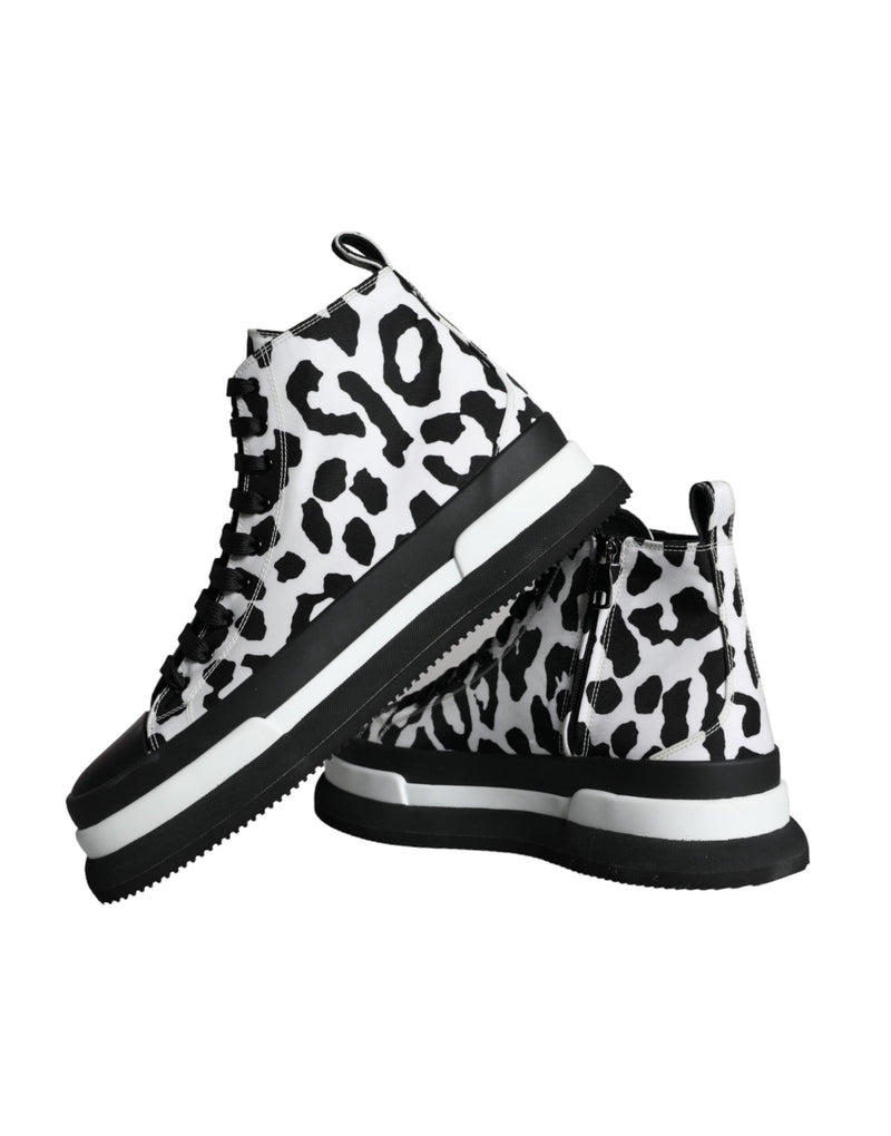 Dolce & Gabbana Black White Leopard High Top Sneaker Shoes