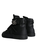 Dolce & Gabbana Black Leather High Top Logo Sneakers Shoes