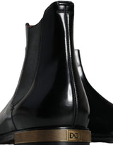 Dolce & Gabbana Black Leather Chelsea Ankle Boots Shoes