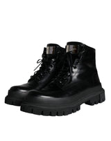 Dolce & Gabbana Black Lace Up Trekking Ankle Boots Men Shoes