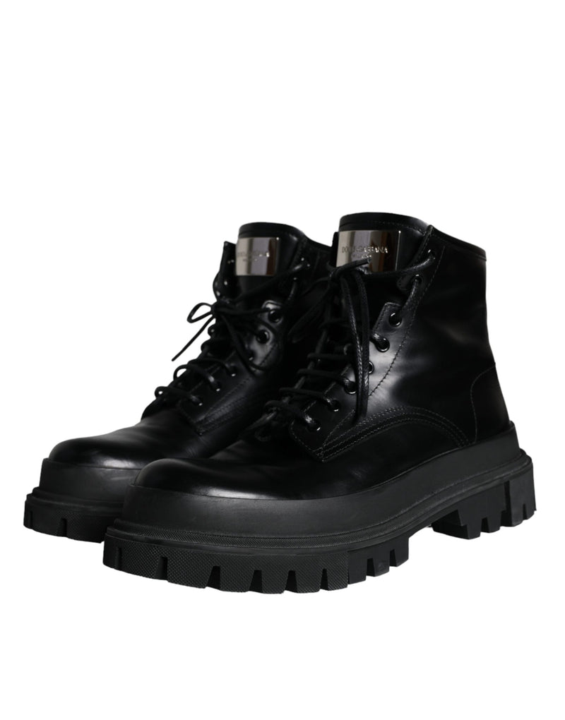 Dolce & Gabbana Black Lace Up Trekking Ankle Boots Men Shoes