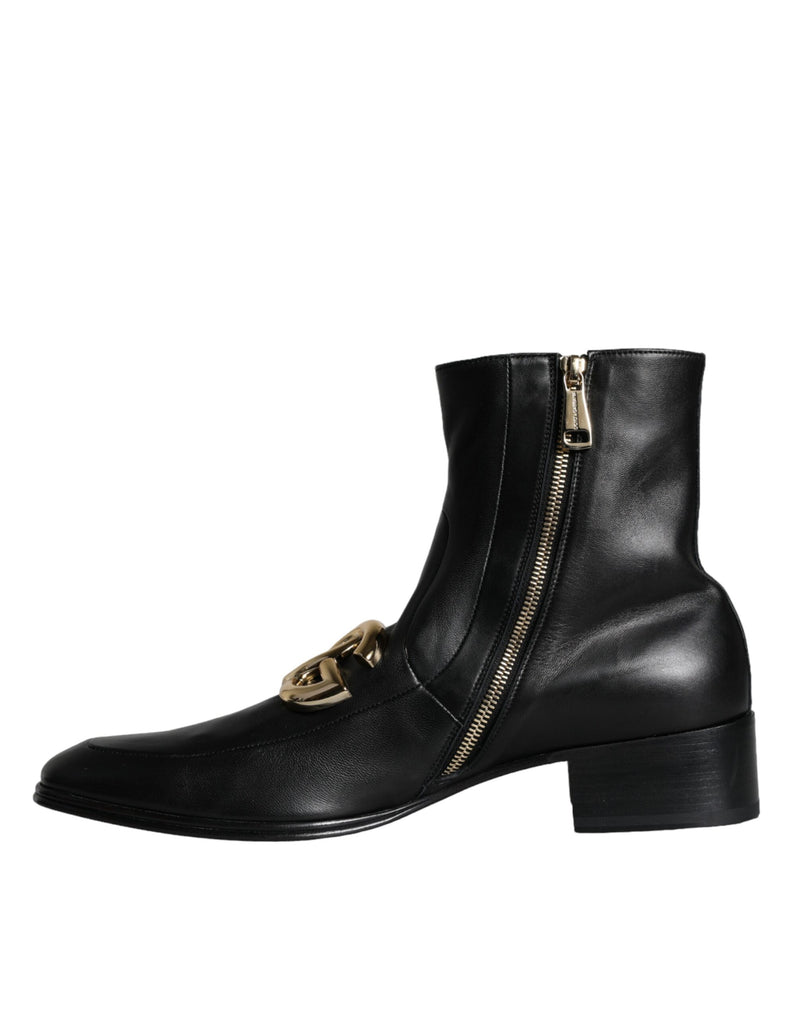 Dolce & Gabbana Black Lambskin Leather Men Ankle Boots Shoes