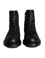 Dolce & Gabbana Black Lace Up Mid Calf Boots Men Shoes