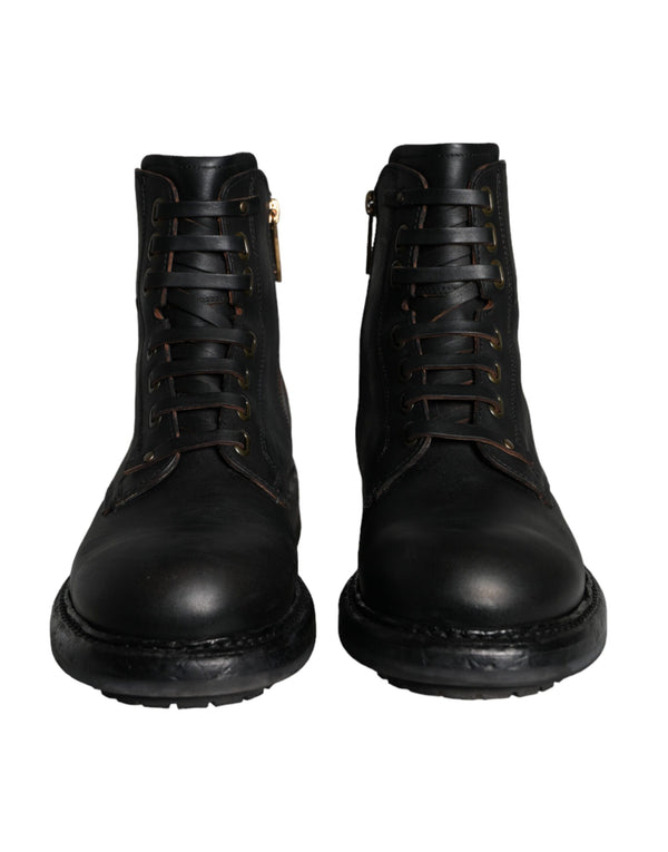 Dolce & Gabbana Black Lace Up Mid Calf Boots Men Shoes