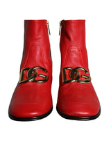 Dolce & Gabbana Red Lambskin Leather Men Ankle Boots Shoes