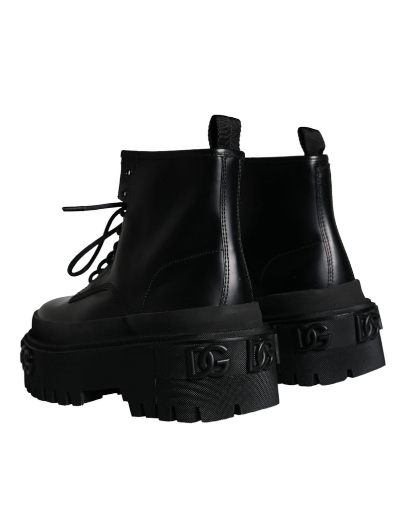 Dolce & Gabbana Black Lace Up Trekking Ankle Boots Men Shoes