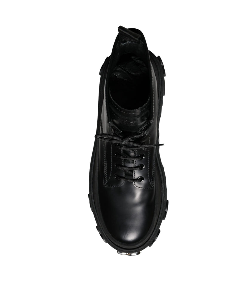 Dolce & Gabbana Black Lace Up Trekking Ankle Boots Men Shoes