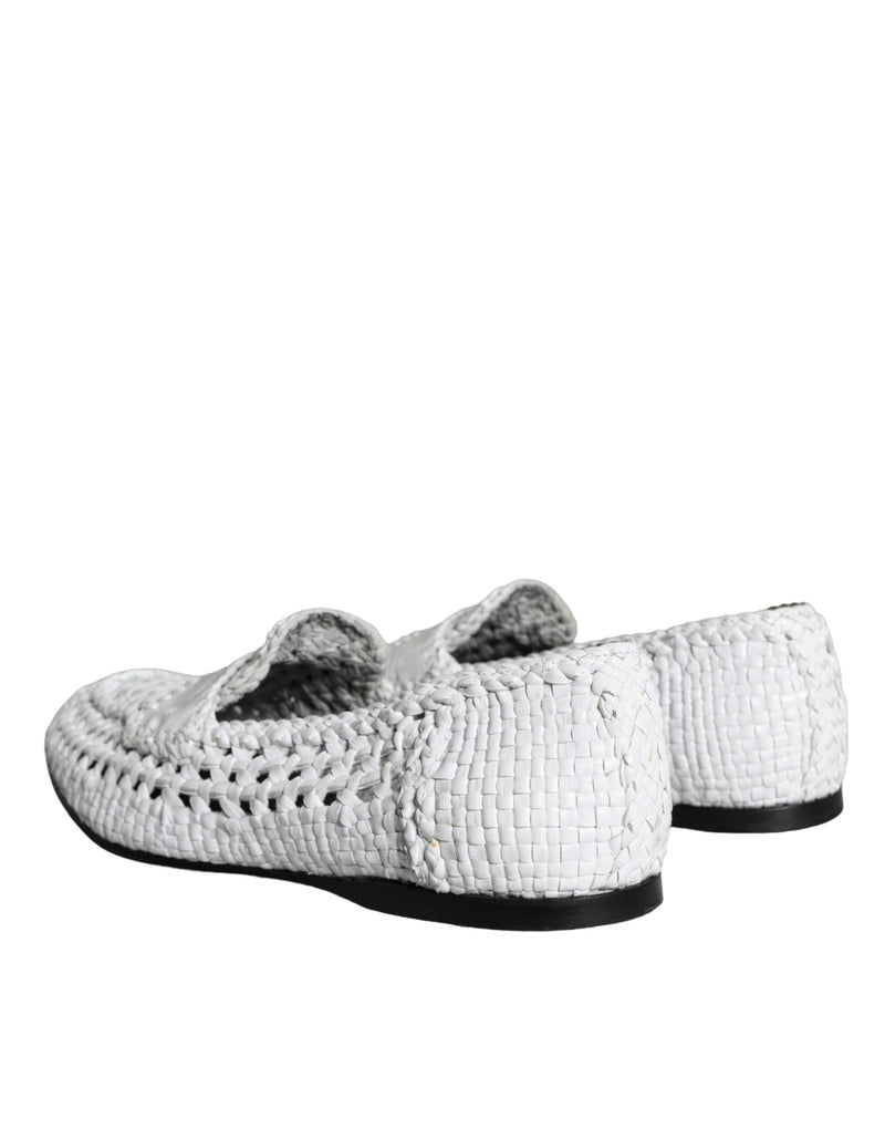 Dolce & Gabbana White Woven Leather Slip On Loafers Men Shoes