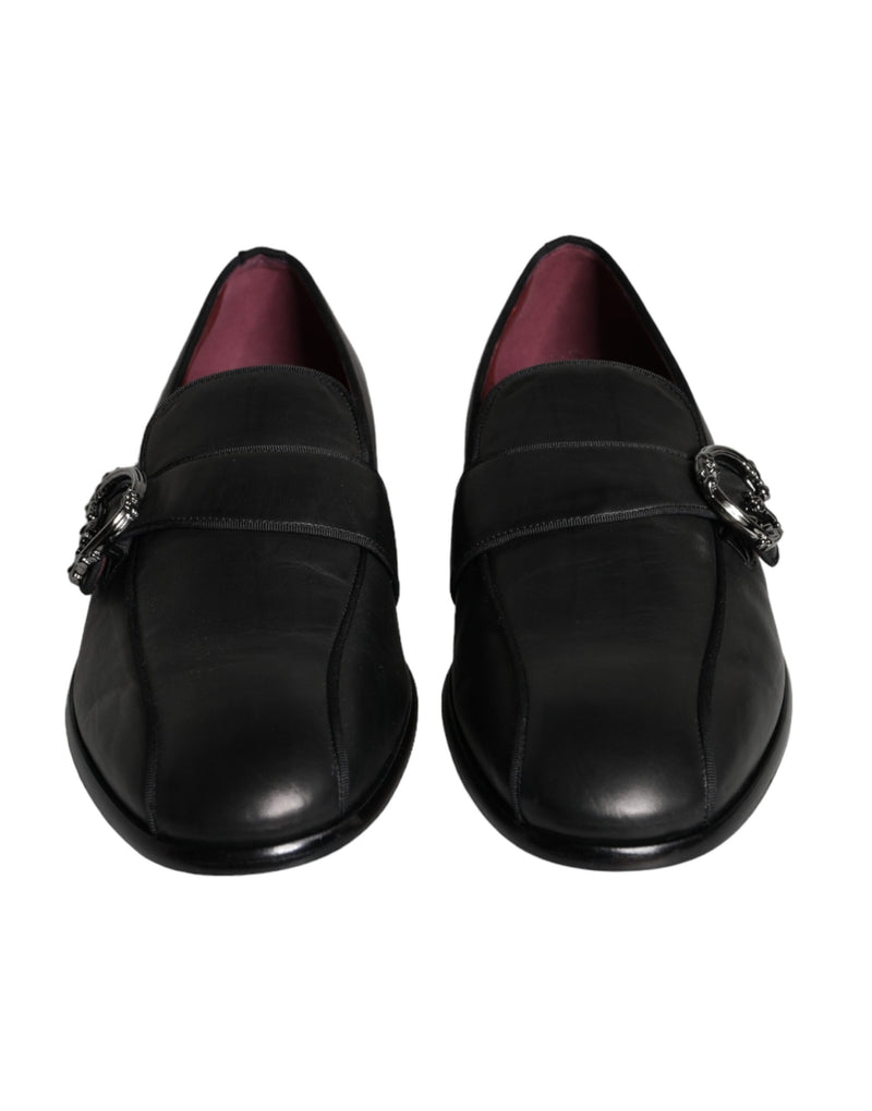 Dolce & Gabbana Black Leather Logo Loafers Men Dress Shoes