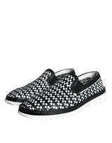 Dolce & Gabbana Black White Weaved Slip On Men Loafers Shoes