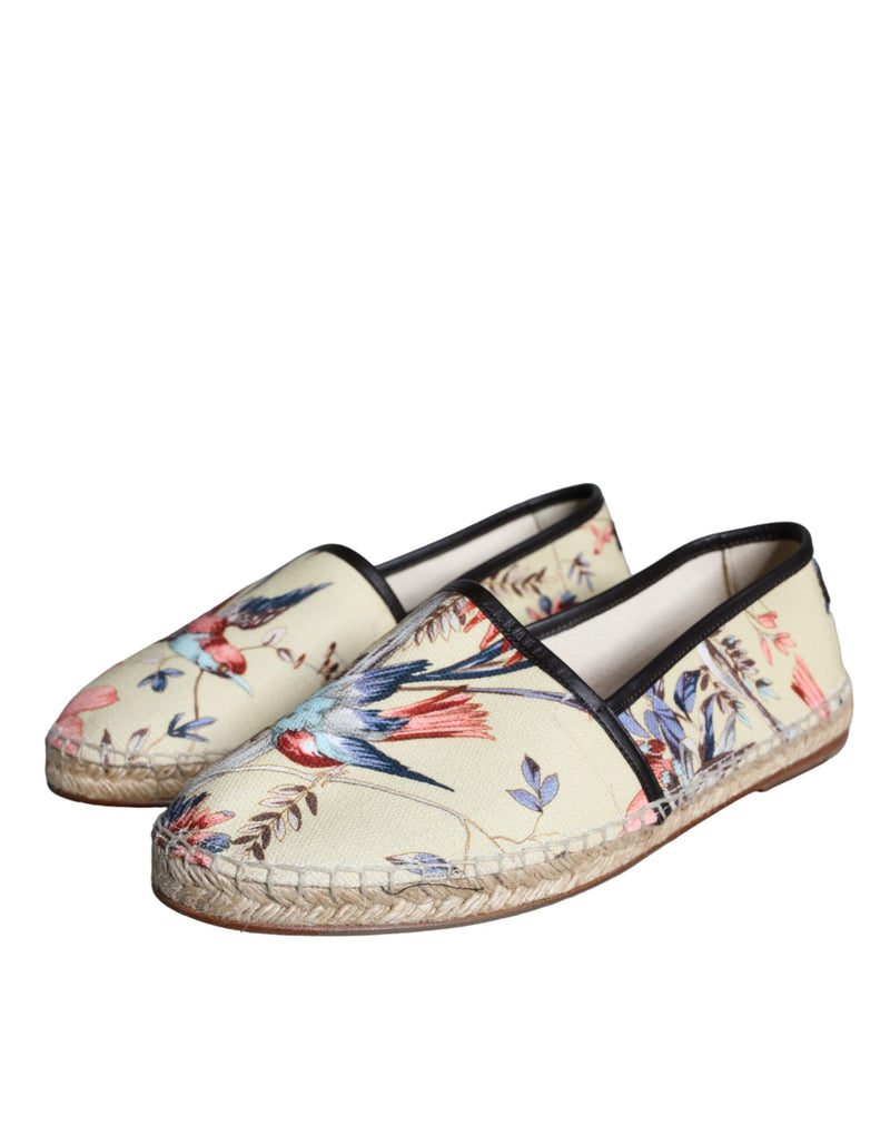 Dolce & Gabbana Beige Floral Canvas Espadrilles Slip On Shoes