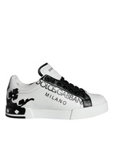 Dolce & Gabbana White Black Leather Crown Milano Sneakers Shoes