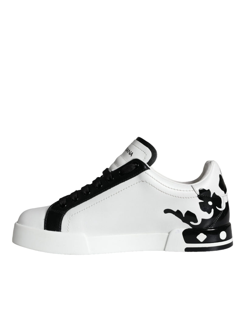 Dolce & Gabbana White Black Leather Crown Milano Sneakers Shoes