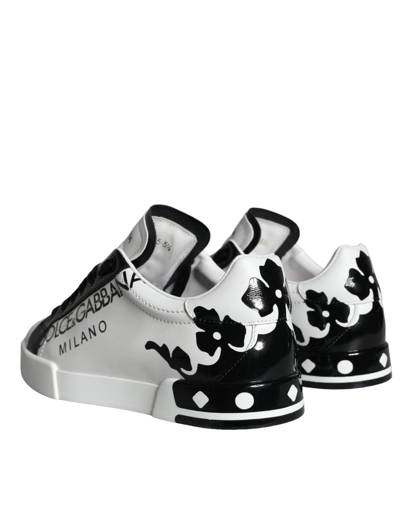 Dolce & Gabbana White Black Leather Crown Milano Sneakers Shoes