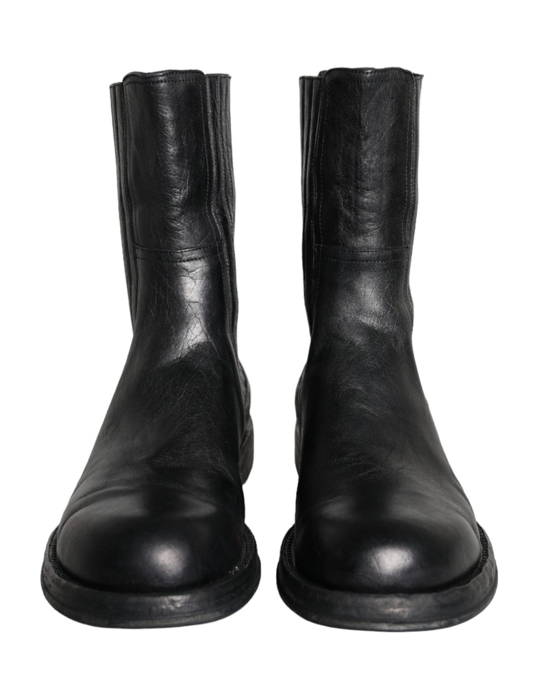 Dolce & Gabbana Black Horse Leather Mid Calf Boots Men Shoes