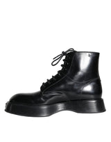 Dolce & Gabbana Black Leather Lace Up Ankle Boots Men Shoes