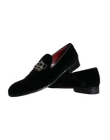 Dolce & Gabbana Black Velvet Crystal Crown Men Loafers Shoes