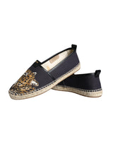 Dolce & Gabbana Black Cotton Leopard Slip On Espadrilles Shoes