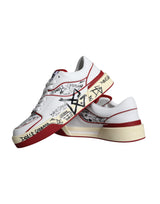 Dolce & Gabbana Red White Printed Leather Low Top Men Sneakers Shoes