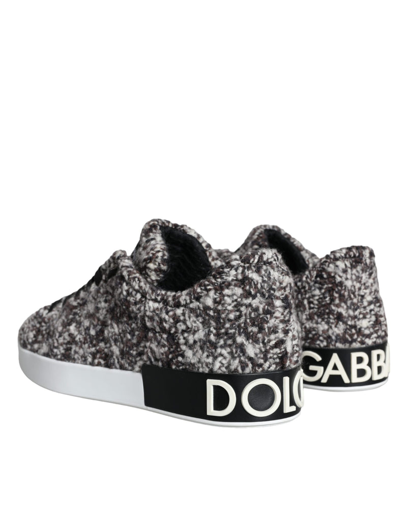 Dolce & Gabbana Black White Wool Low Top Men Sneakers Shoes