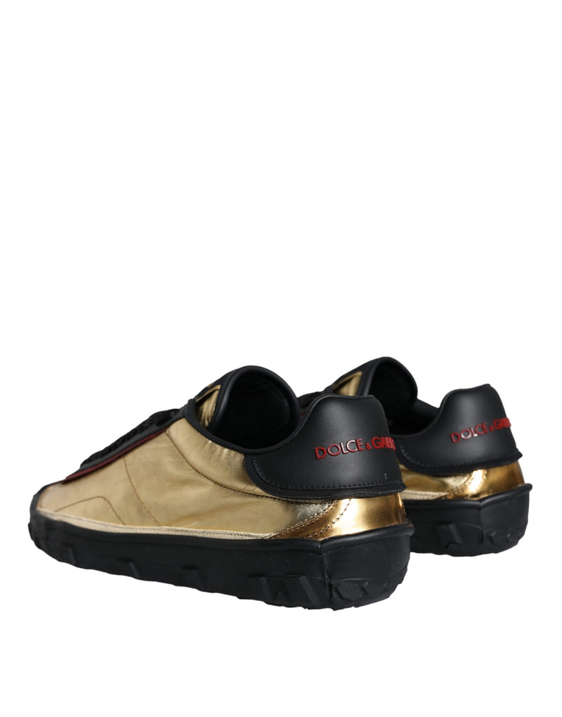 Dolce & Gabbana Black Gold Polyester Low Top Sneakers Shoes