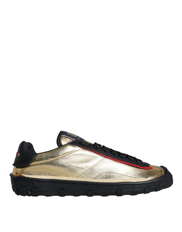 Dolce & Gabbana Black Gold Polyester Low Top Sneakers Shoes