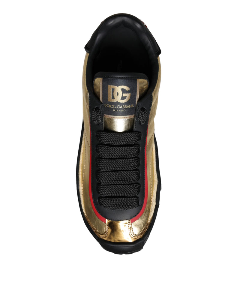 Dolce & Gabbana Black Gold Polyester Low Top Sneakers Shoes