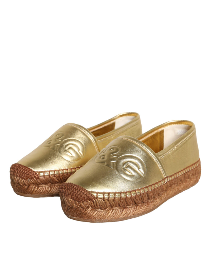 Dolce & Gabbana Gold Leather Loafers Flats Espadrille Shoes